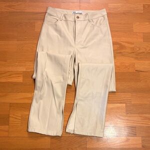Zara Beige High-Waist Faux Leather Pants with Flared Bottoms